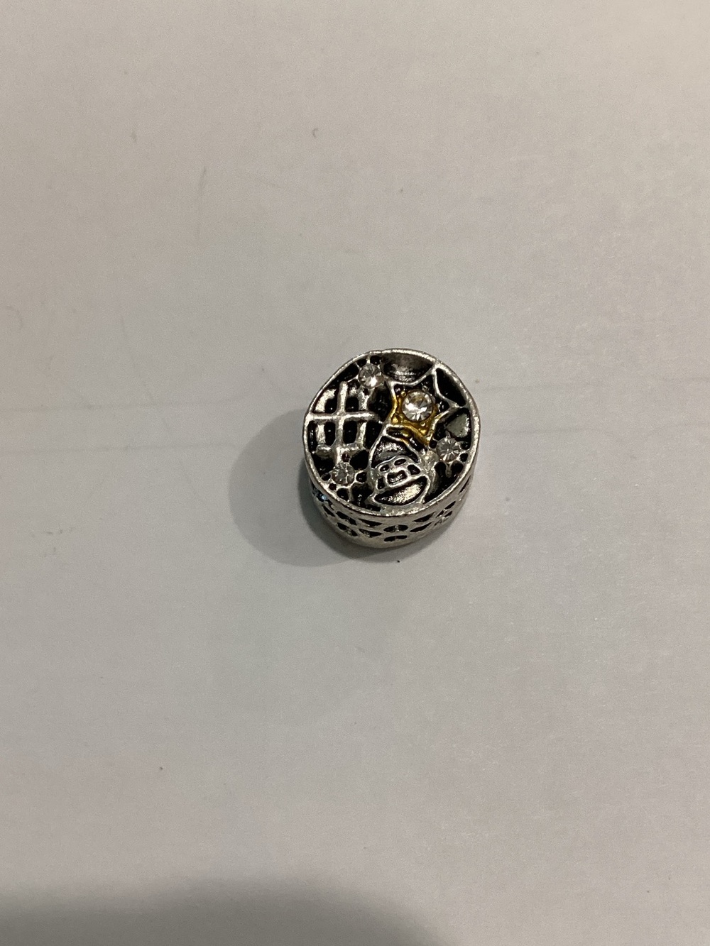 Silver-tone Round Charm Bead with Gold Star Accent